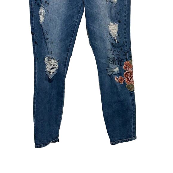 Blue Spice Womens 11 Jeans Embroidered Painted Straight Peace Distressed - Picture 2 of 15